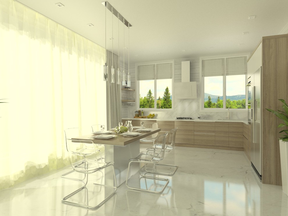 Интерьер кухни-гостиной в загородном доме из клееного бруса, г. Ижевск