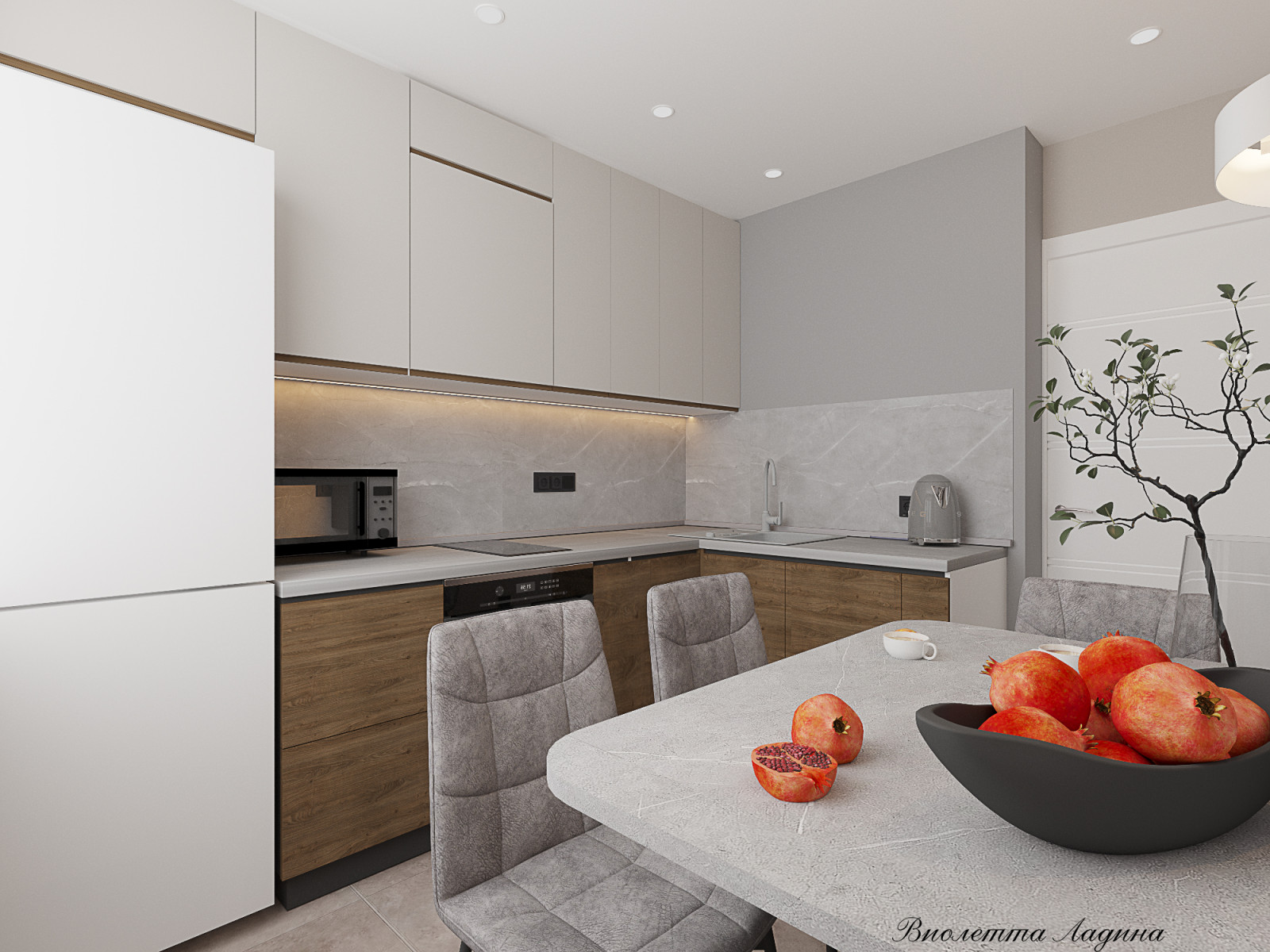 Трешка в панельном доме в современном стиле с голубым акцентом.