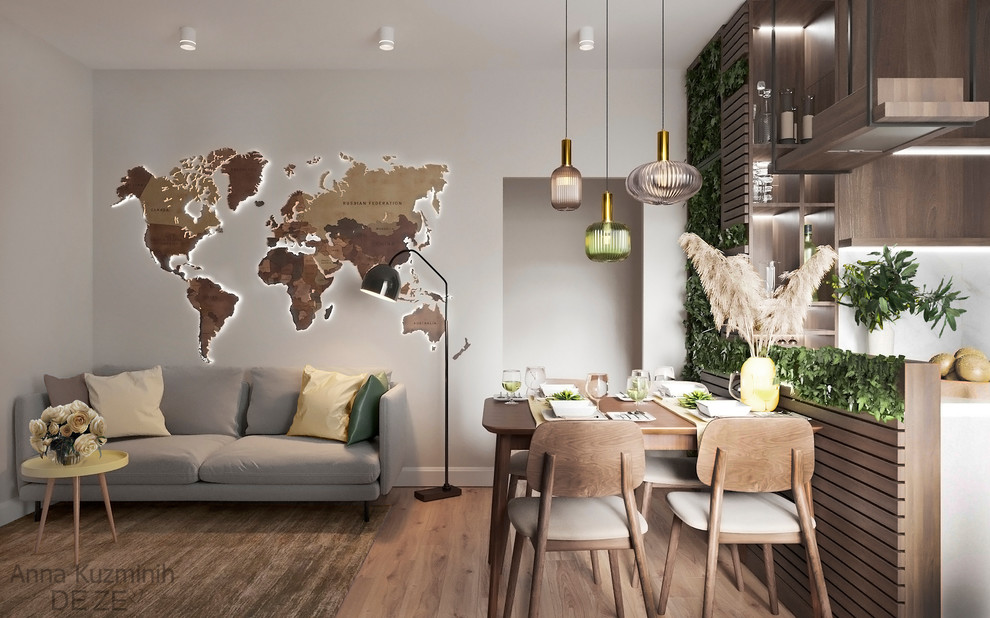 Обложка проекта: Кухня-гостиная 18.кв.м. Питер/ 2019г. Выполнено студией "DE ZE"