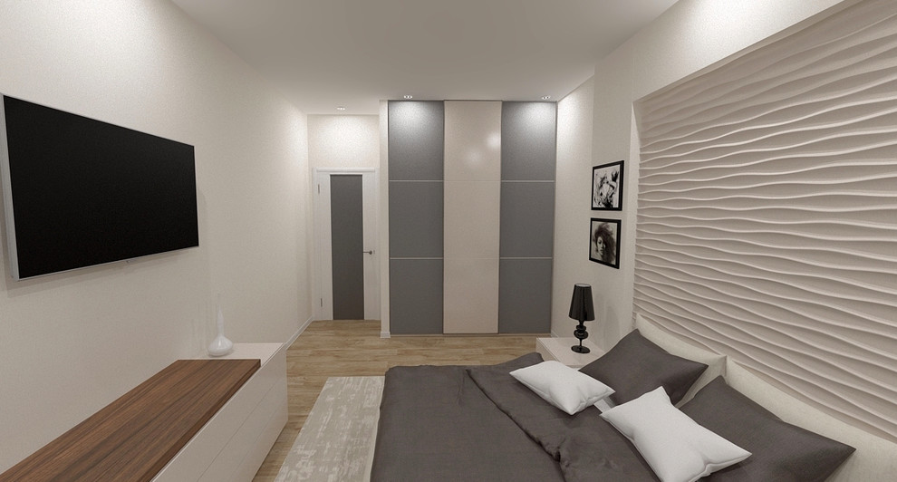 Интерьер спальни в современном стиле, 17.47 кв.м.