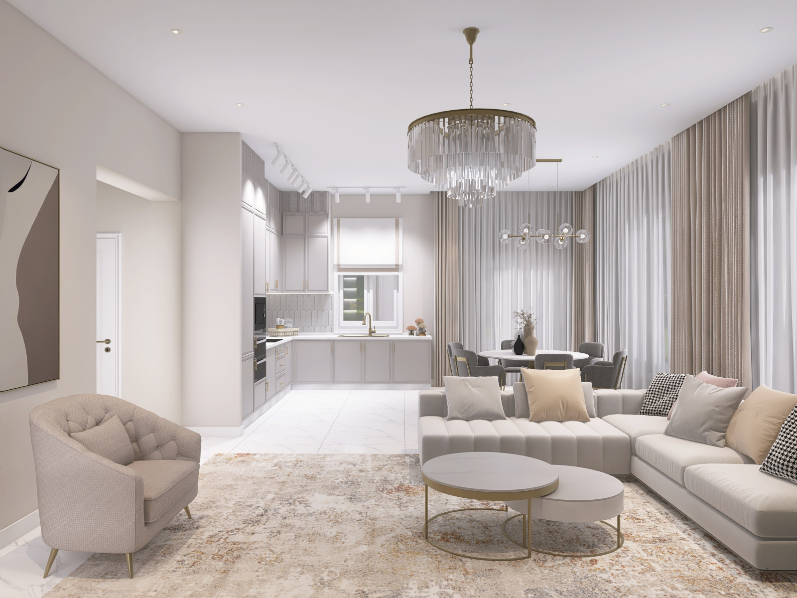 Кухня-гостиная в загородном доме.