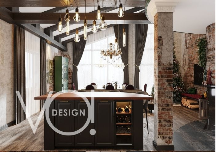 Общественная зона, прихожая, гостиная столовая и кухня