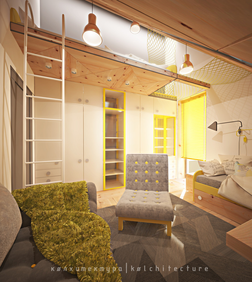 Спальня детская. Проект интерьера двухэтажного дома. "Принцип бумеранга"