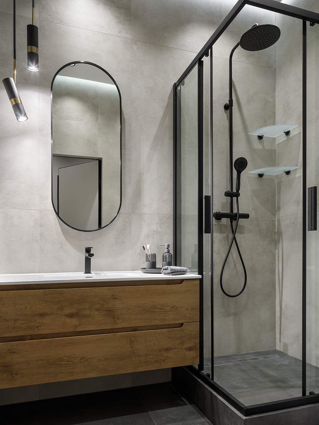 Реализованная квартира под сдачу в темных тонах в ЖК Притяжение