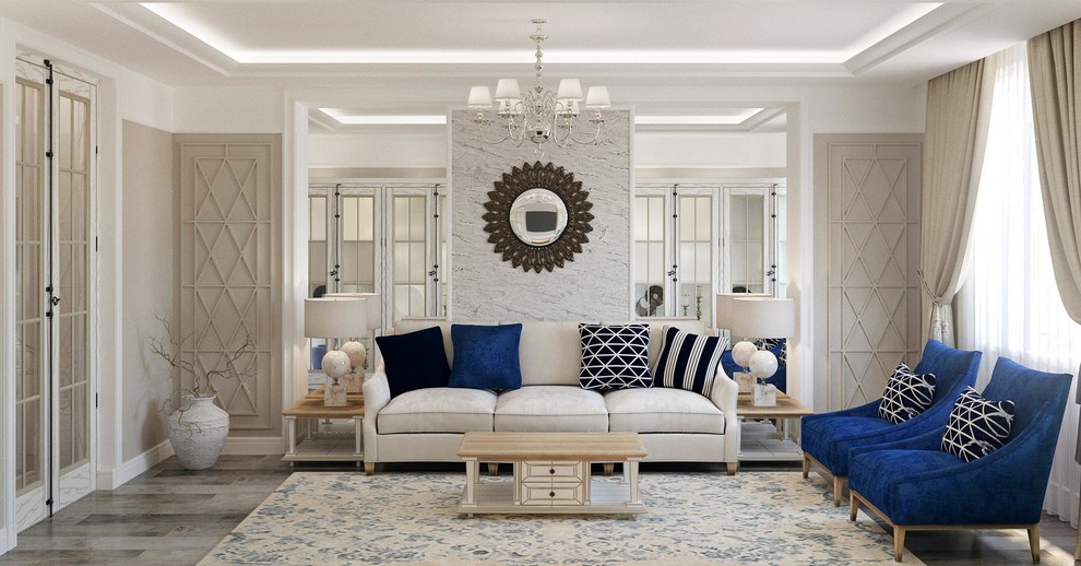 Неоклассический интерьер трехкомнатной квартиры для ЖК Покровский