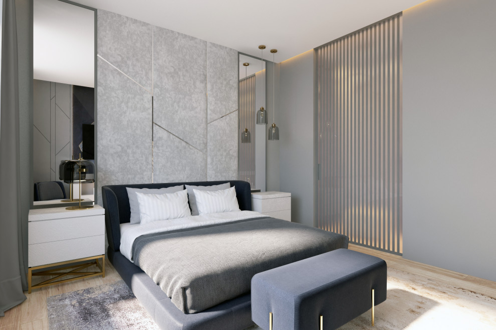 Дизайн мастер спальни двухуровневой квартиры в Москве