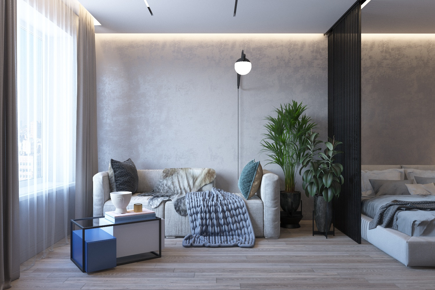 Дизайн интерьера в ЖК Фамилия. Гостиная-Спальня