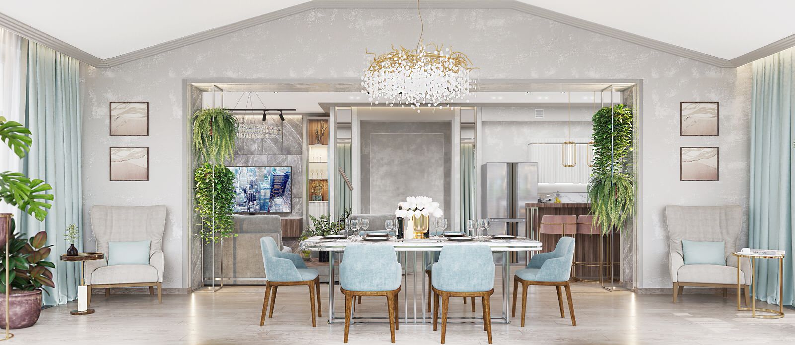 Гостиная-столовая в частном доме