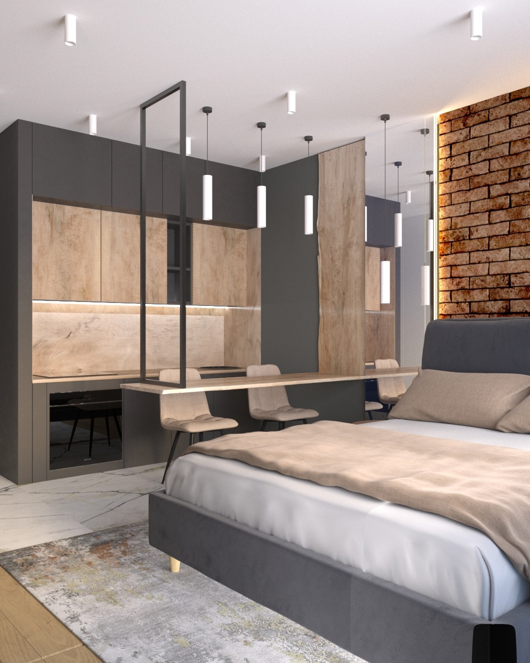 Студия в современном стиле, с уклоном в лофт