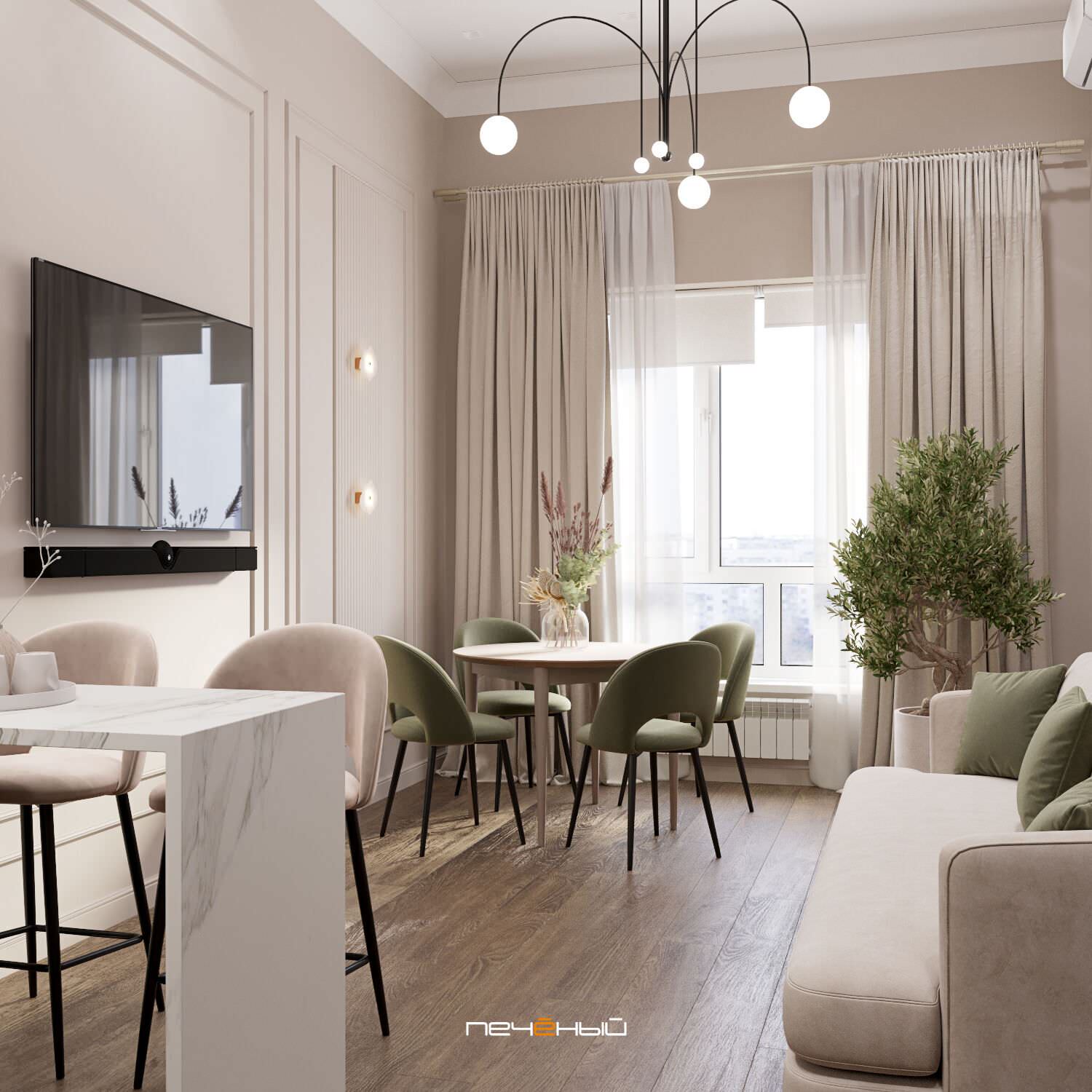 2024 Дизайн 4-комн. квартиры 90 м² в стиле неоклассика, Москва, ЖК GreenPark