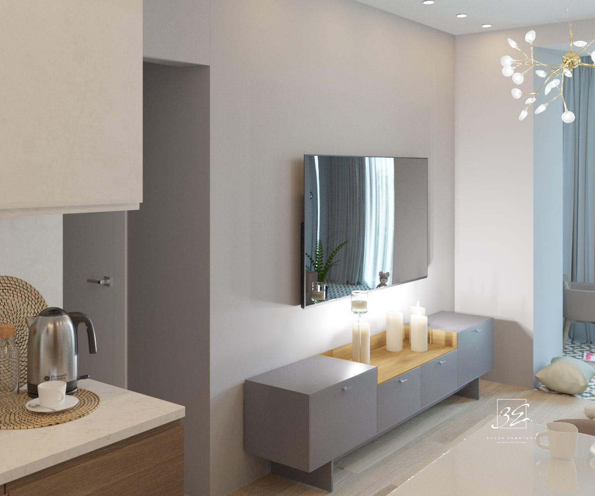 Двухкомнатная квартира-студия 45 кв.м в ЖК "SCANDIS" в современном стиле