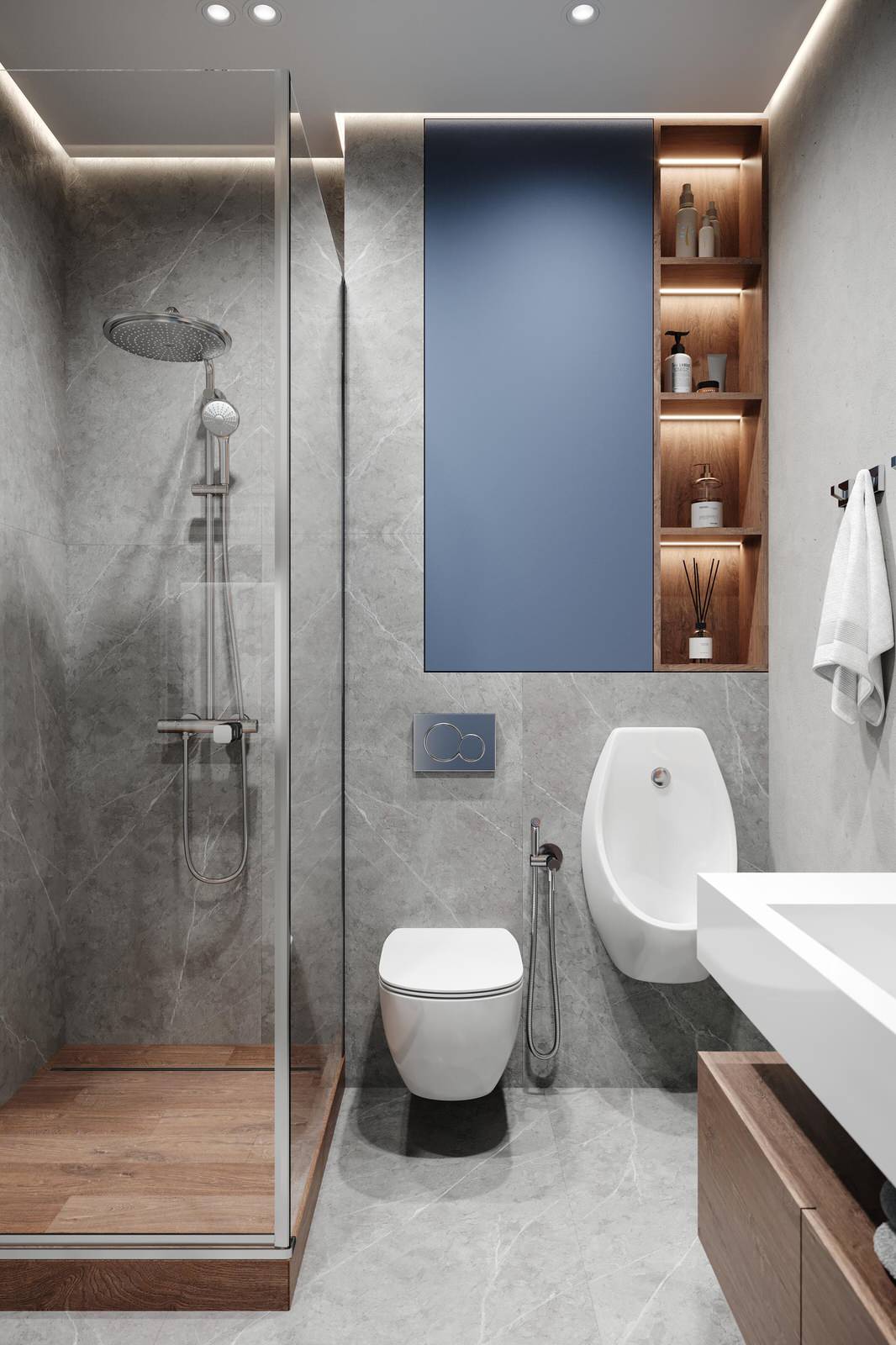 Современный стиль с синими акцентами в дизайне интерьера квартиры в ЖК "Цивилиза