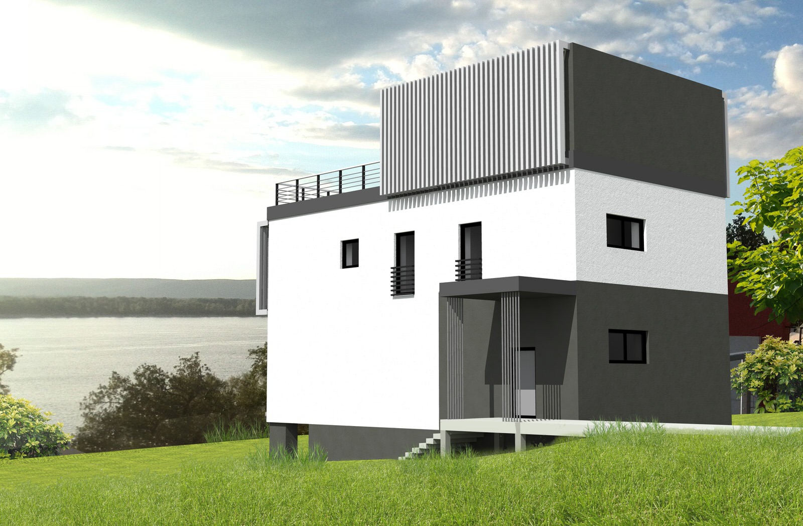 Обложка проекта: Дом с плоской кровлей на берегу р. Волги