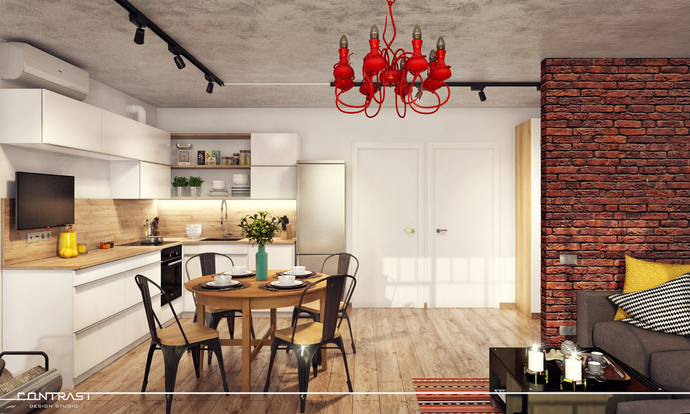 Вид на зону кухни-столовой