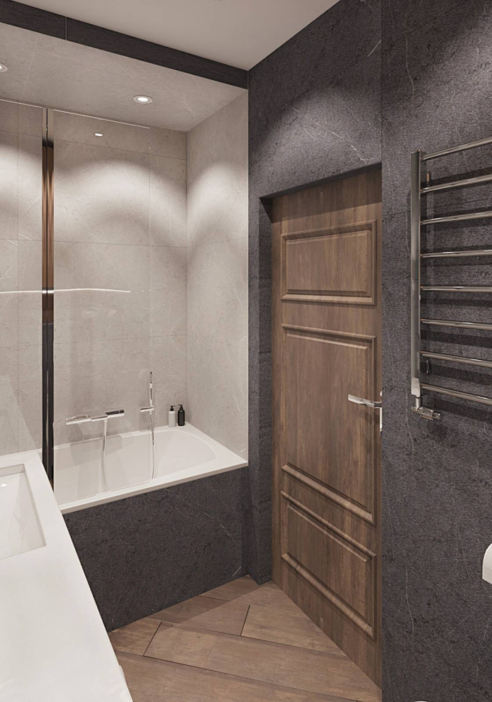 Двухкомнатная квартира со стеклом между гостиной и спальней