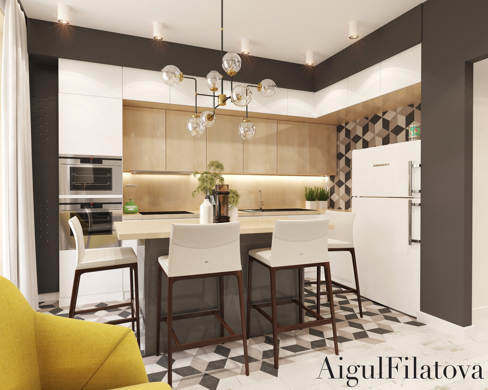 дизайн-проект кухни-гостиной для молодой семьи