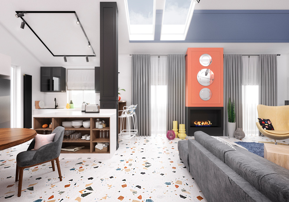 Дизайн-проект. Общая комната в реконструируемом доме. Венгрия. 2019 г.