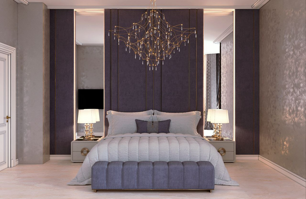 Изысканная спальня с золотой фреской