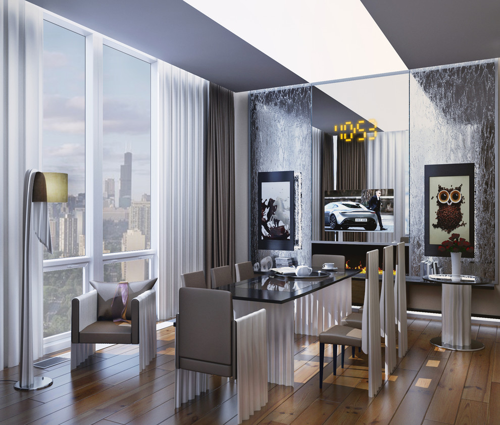 Обложка проекта: Столовая "HOVER" с камином, зеркалом и водопадом!