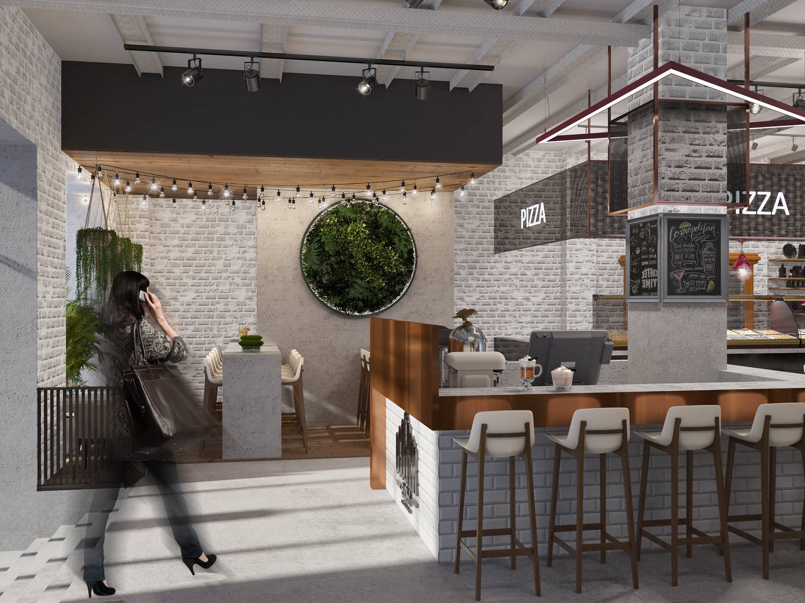 Interior visualisation of food court Manor of Food in the center of Moscow