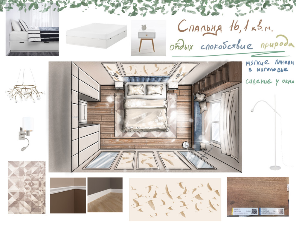 Коллаж-скетч спальни