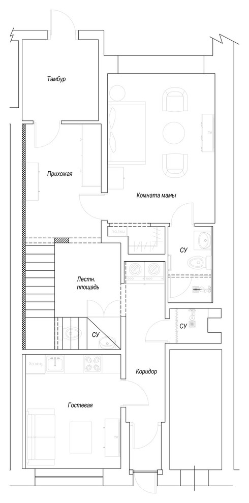 Houzz тур: Таунхаус с зелёными стенами и второй кухней