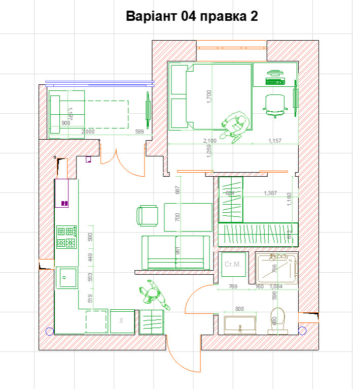 Planungslösung 37m2 (Planning solution 37 sq m)