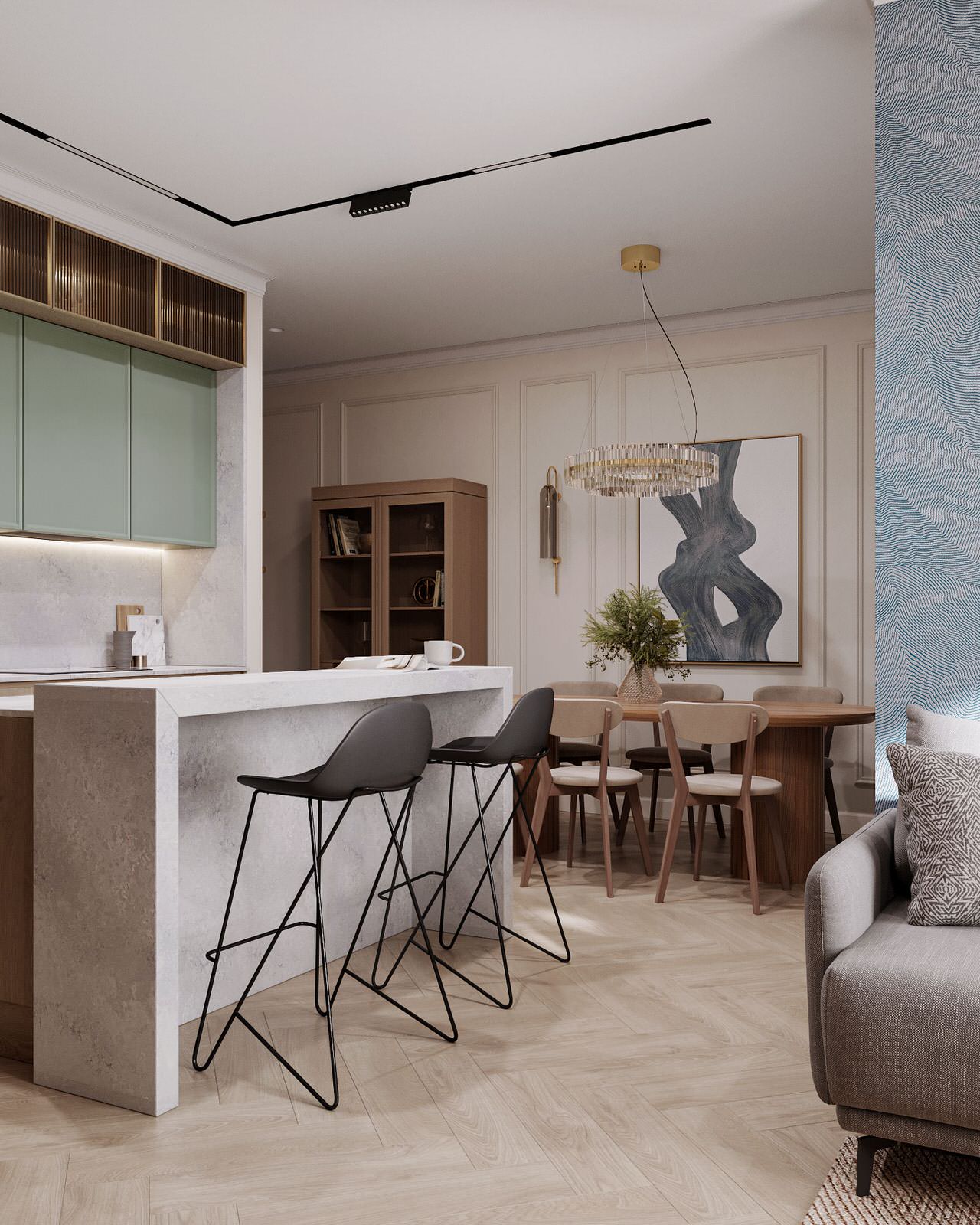 Уютная кухня - гостиная для большой семьи