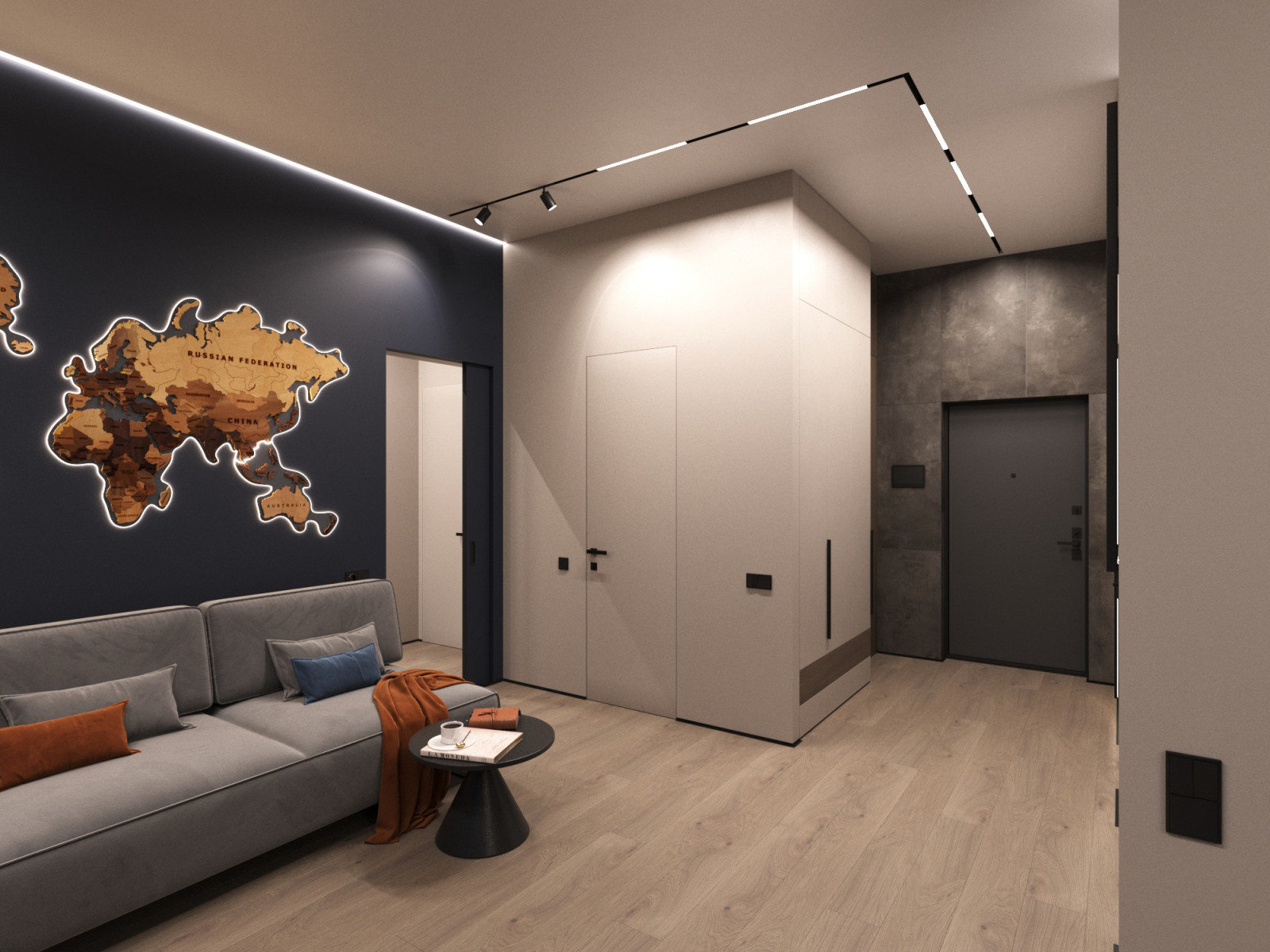 Дизайн интерьера квартиры 77 м2 с 2-мя санузлами и гардеробной