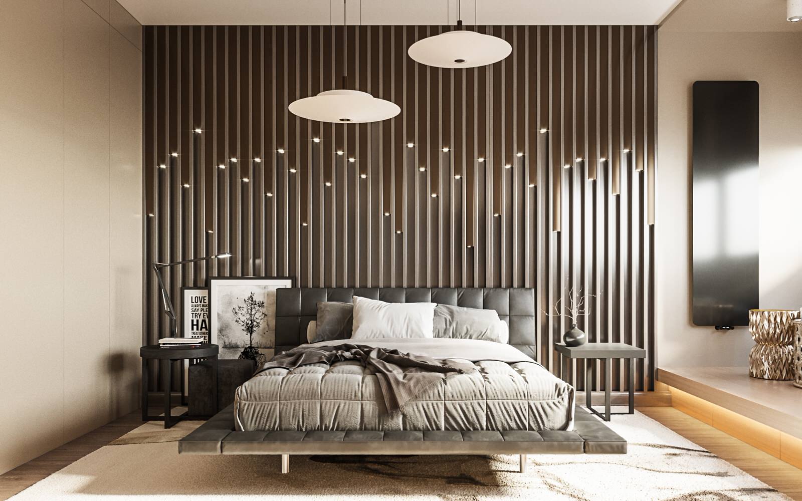 Спальня в современном стиле в бежевых тонах