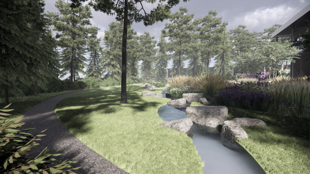 Прогулочная гравийная дорожка и ручей