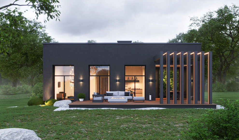 Современный дом для одной семьи простой формы с гаражом на одну машину