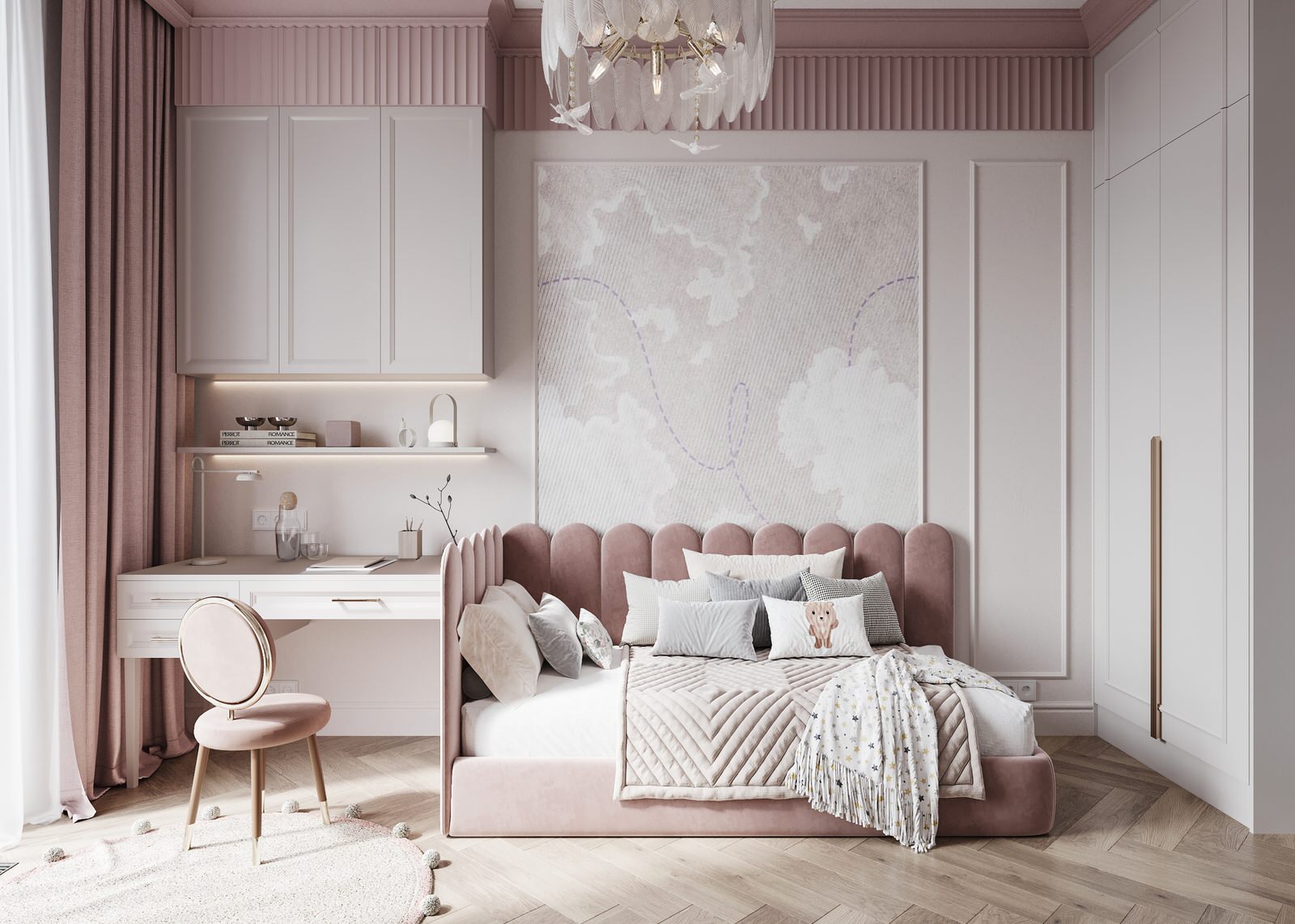 Интерьер розовой детской 13м2