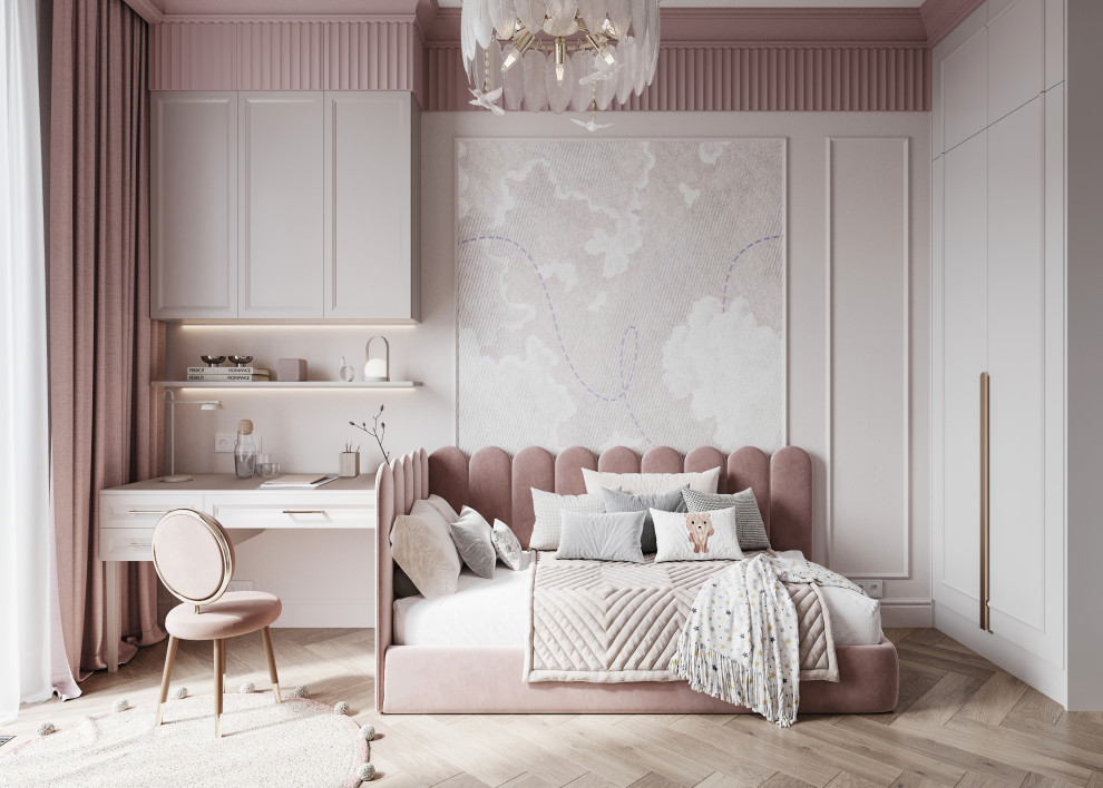 Обложка проекта: Интерьер розовой детской 13м2
