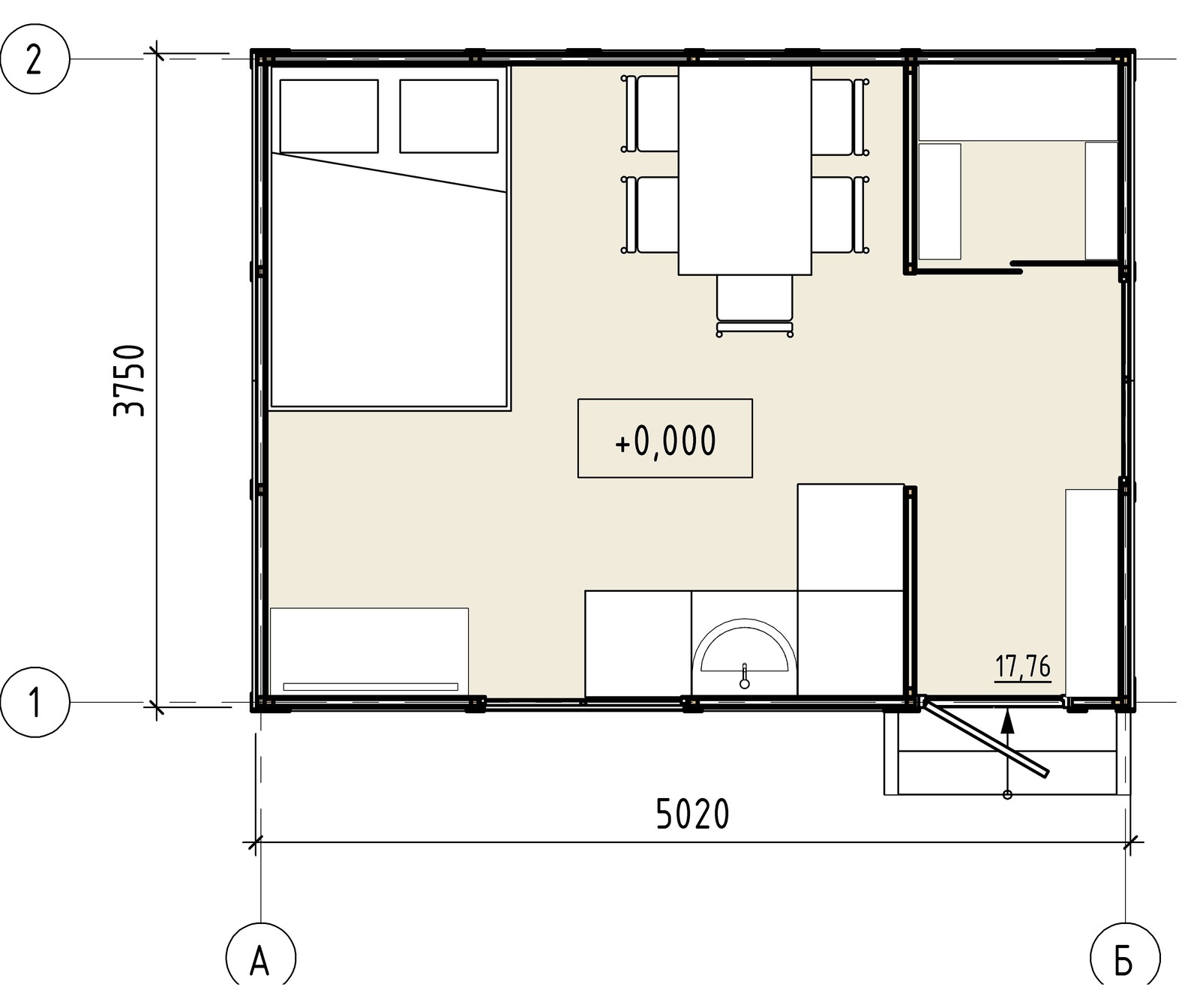 План с расположением мебели на отметке 0.000