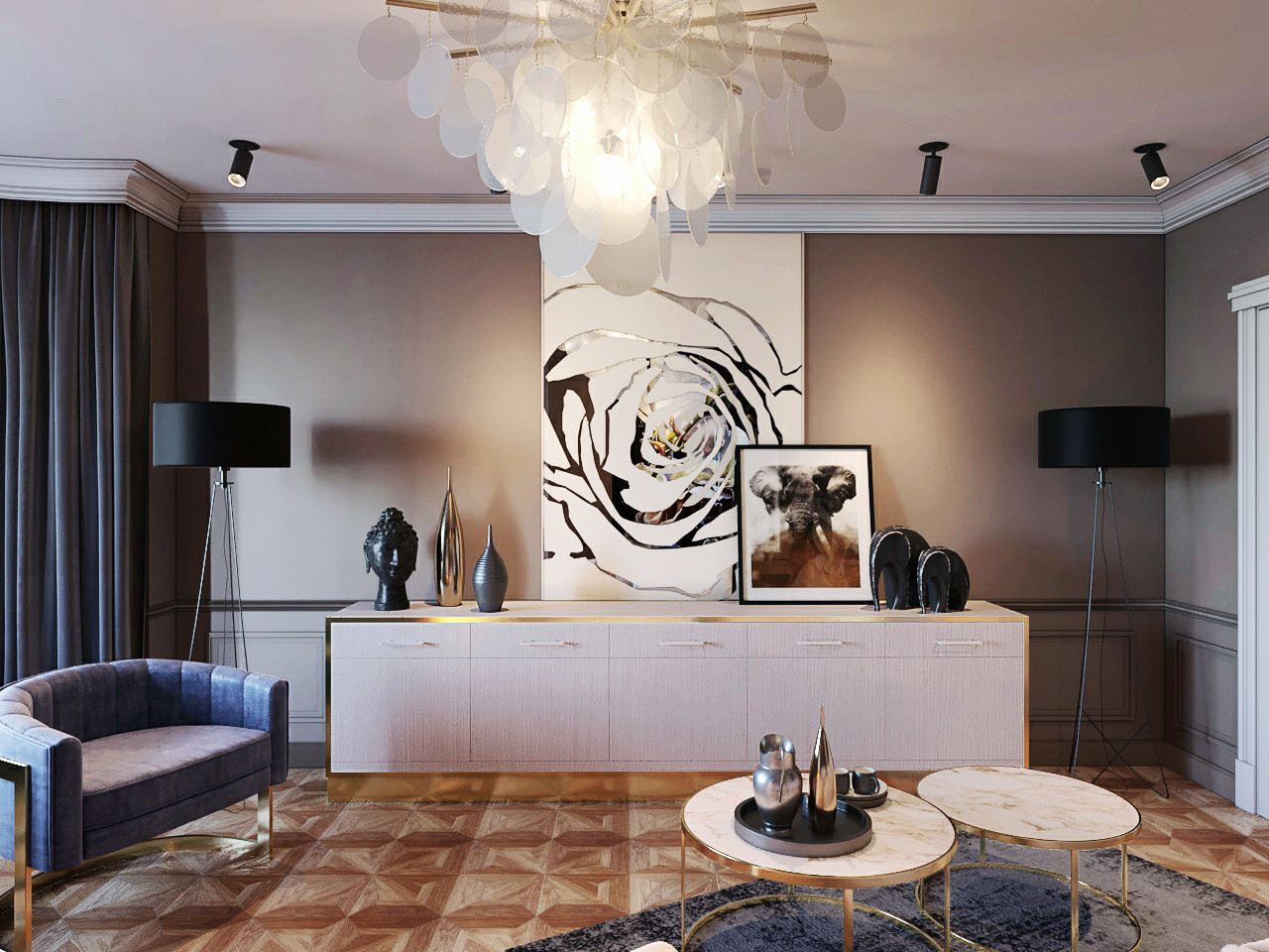 Глубокая зелень и жухлые розы