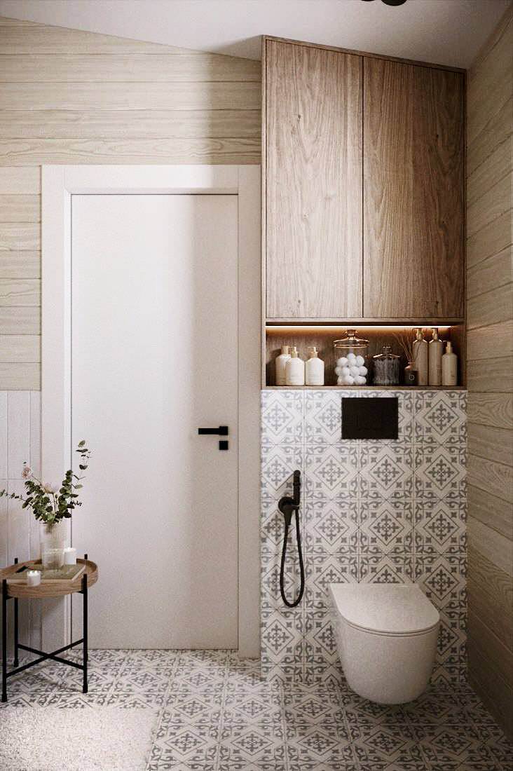 Дизайн ванной комнаты в доме из бруса