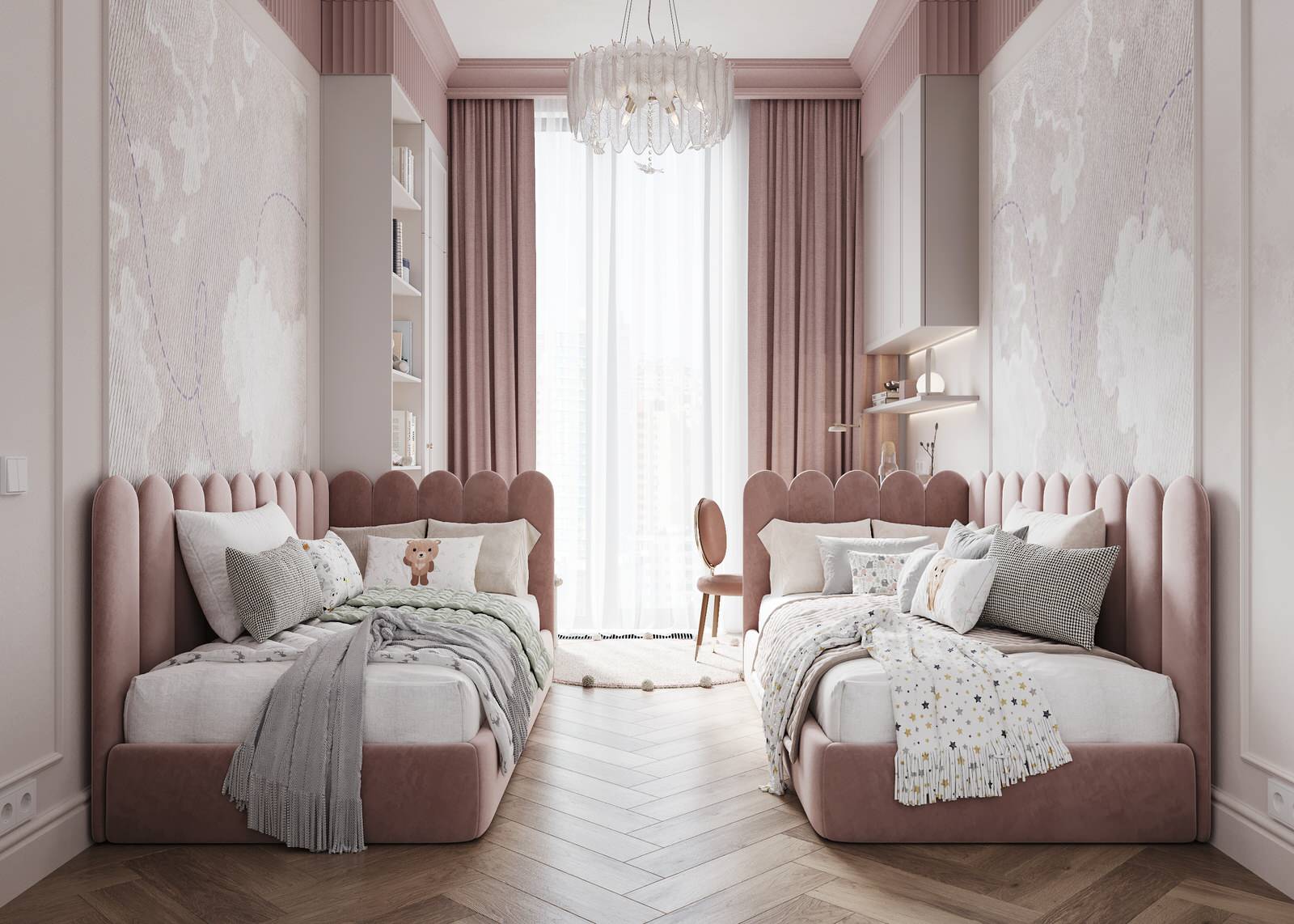 Интерьер розовой детской 13м2