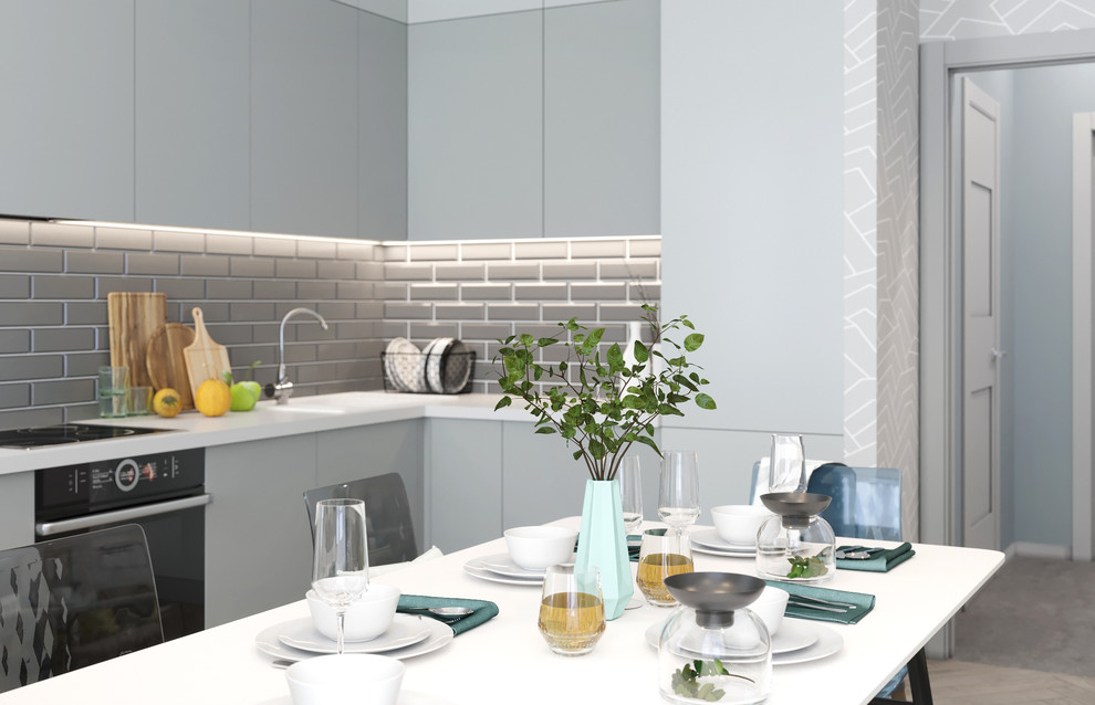 Дизайн и визуализация кухни 16 кв.м. в скандинавском стиле.  ЖК "Новомолоково"