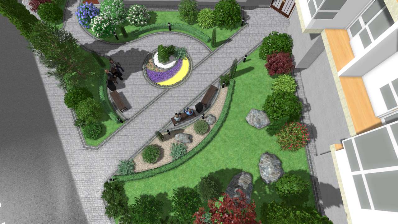 Входная группа многоквартирного дома с детской площадкой