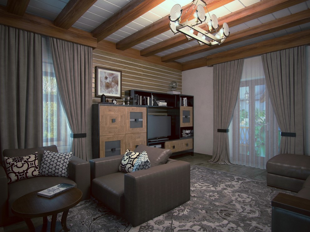 Гостиная ретро с камином