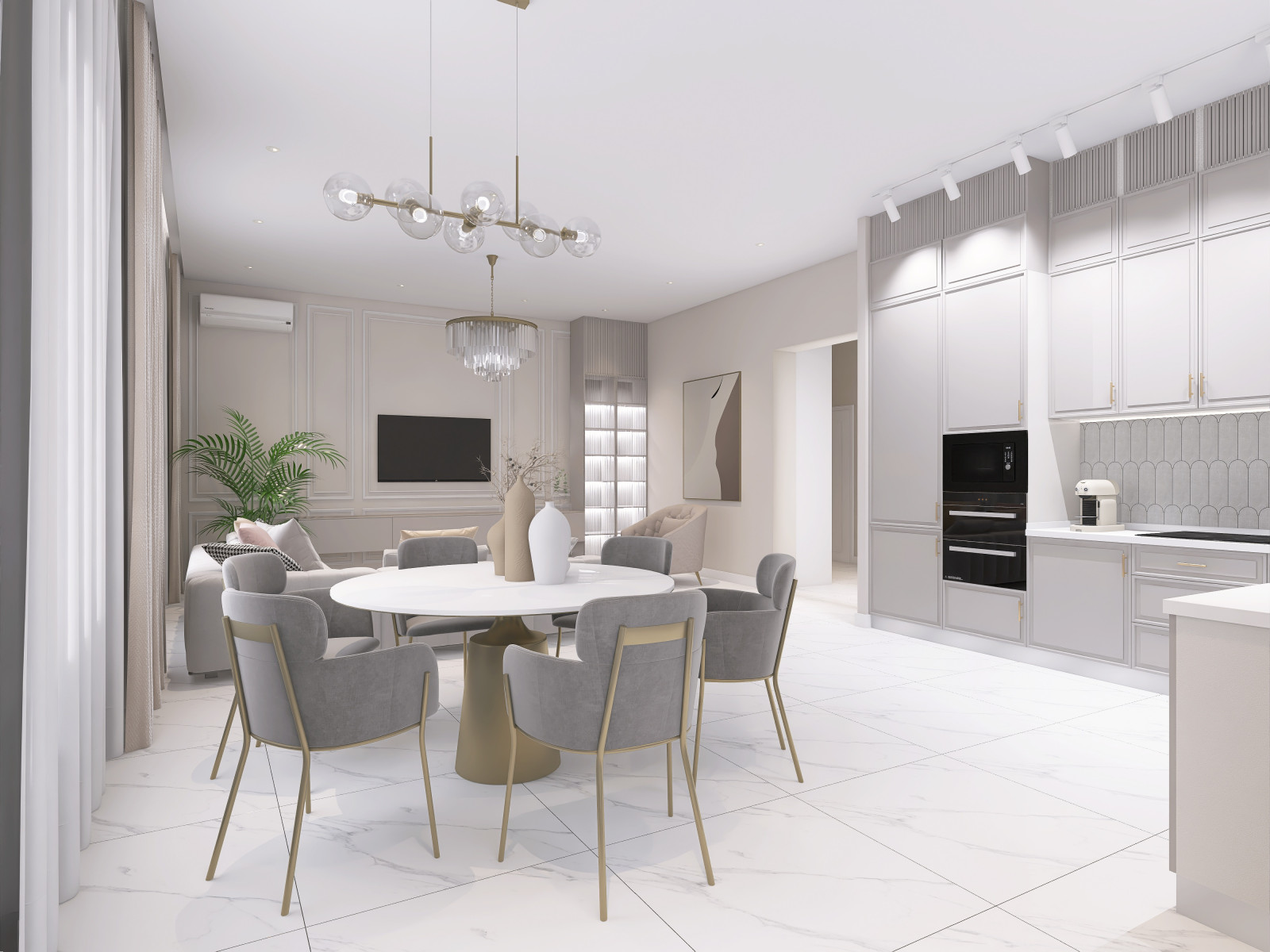 Кухня-гостиная в загородном доме.