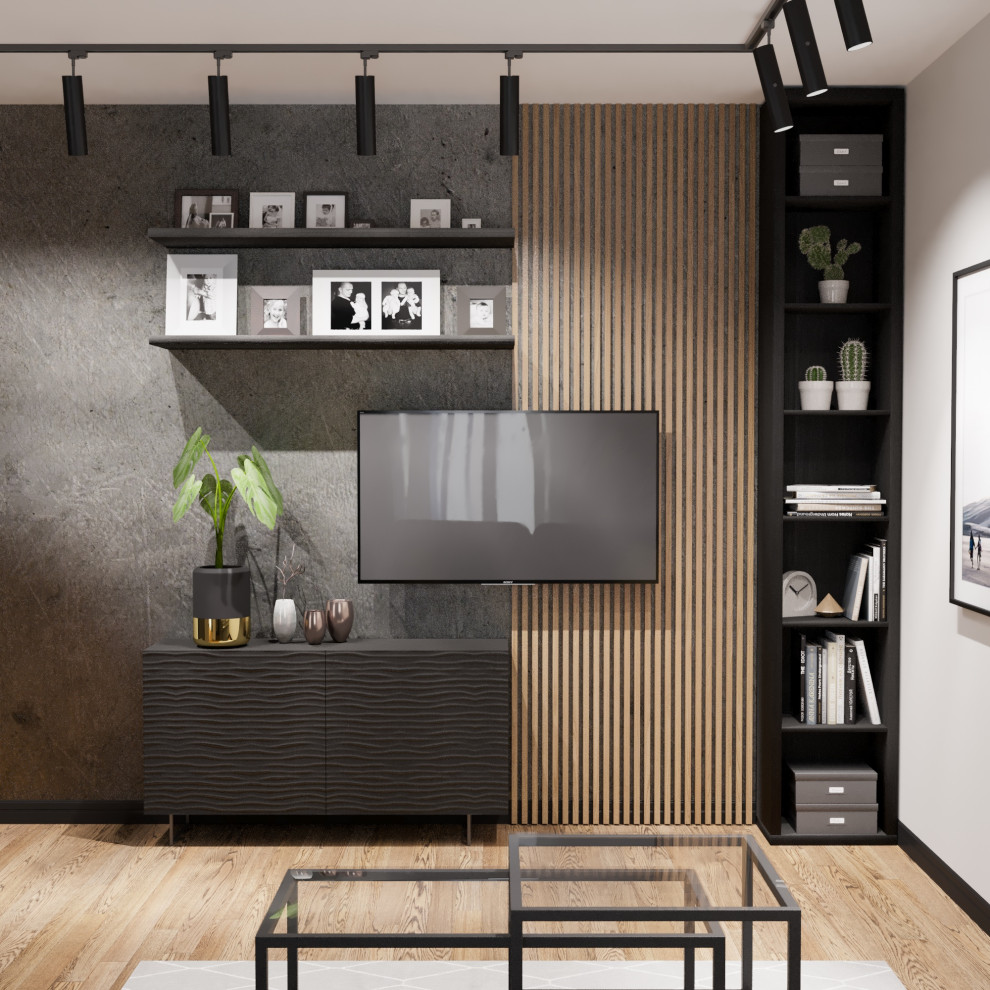 Визуализация проекта кухни-гостиной.