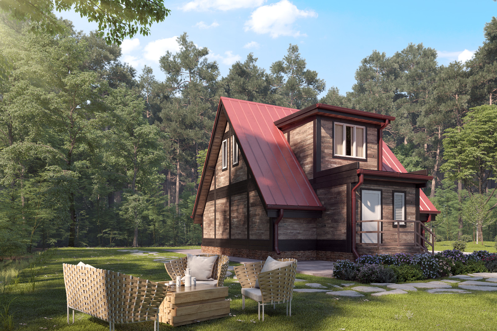 Один из наших готовых проектов фахверкового дома.