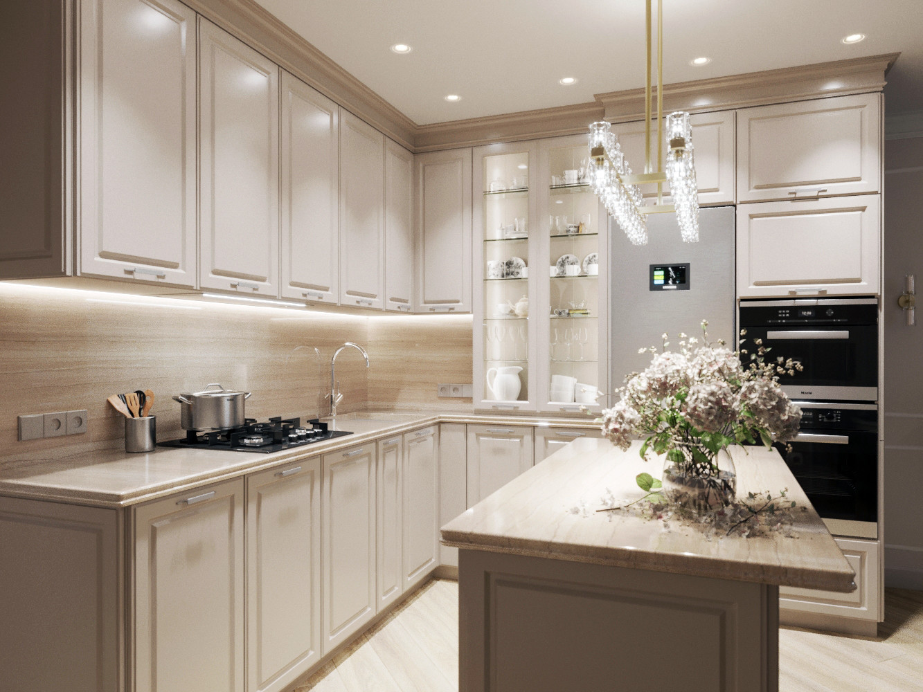 Интерьер кухни-гостиной в современной классике