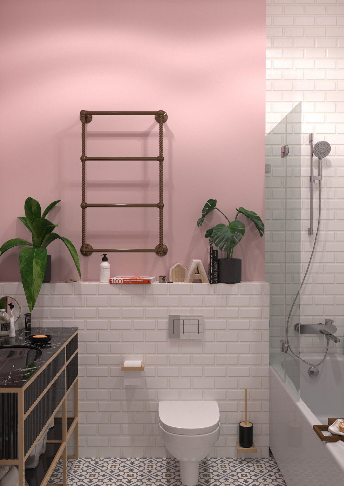 Розовая ванная комната