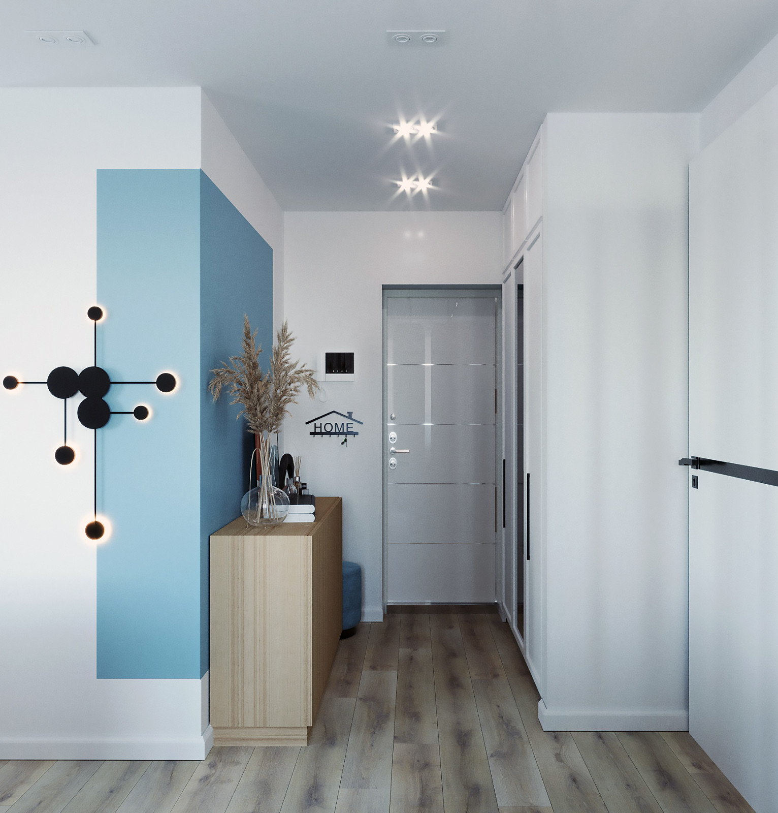 Гостиная с голубым акцентным цветом