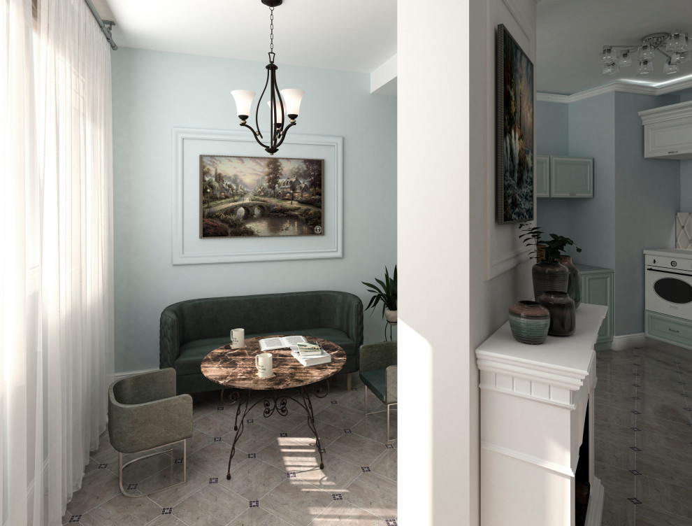 Совмещение кухни и гостиной, классика