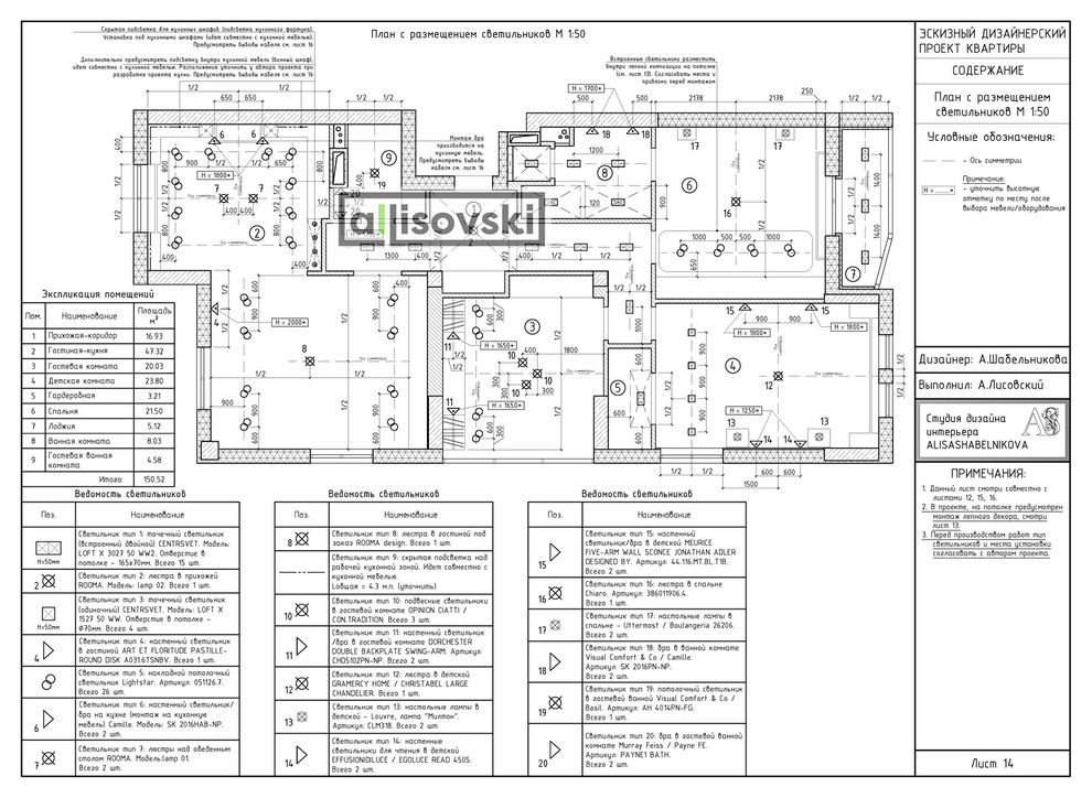 Проект рабочей документации (чертежей) для многокомнатной квартиры