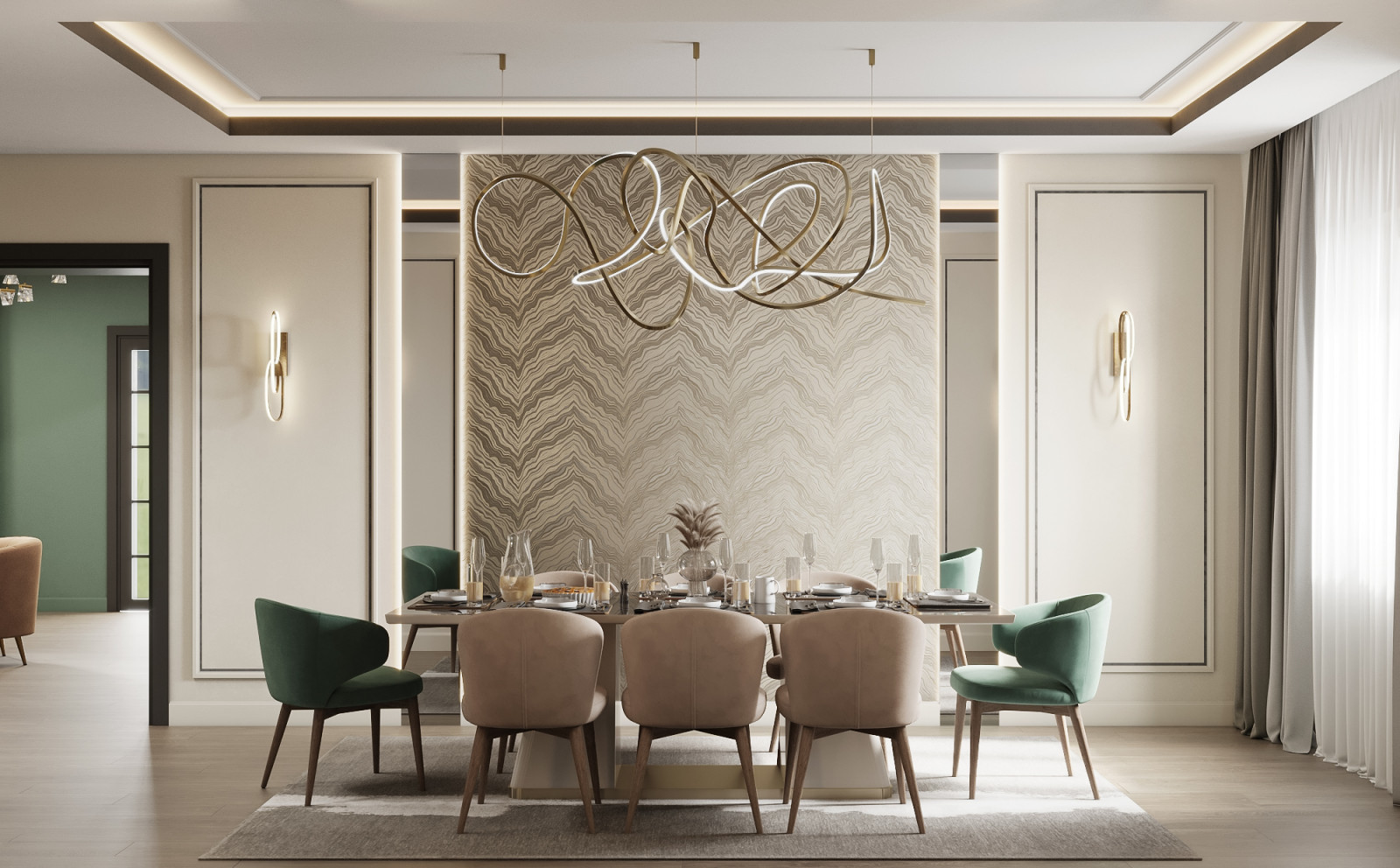 Кухня и отдельная столовая в коттедже